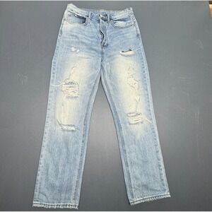 BCBG Women's Size 28 Light Wash Straight Leg Distressed Ripped Denim Jeans Style